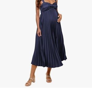 Amazon Navy Blue Pleated Midi Dress